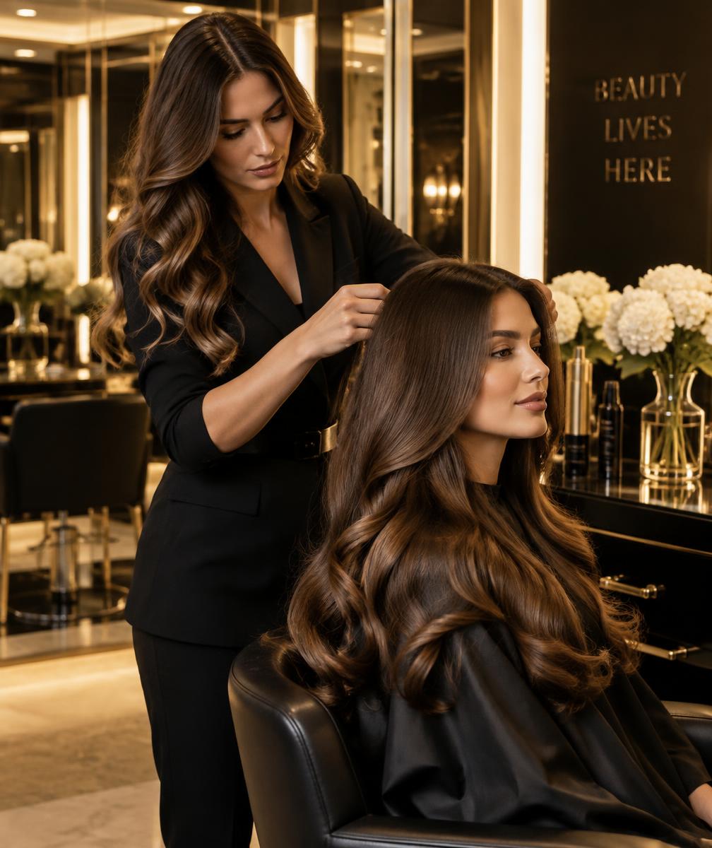 Estilista peinando a una clienta en Norma Peluquería Deluxe